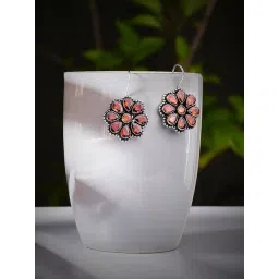 Imli Street Orange Silver Tone Stone-Studded Handcrafted Drop Earrings-picture-41