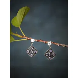 Imli Street Purple Silver Tone Stone-Studded Handcrafted Dangler Earrings-picture-25