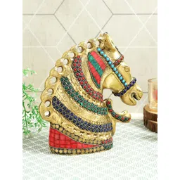 Imli Street Red & Green Horse Head Brass Showpiece-picture-10