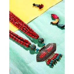 Imli Street Red Long Beaded Gold Tone Necklace-picture-39