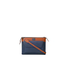 IMMRI Unisex Navy Blue & Tan Colourblocked Leather Laptop Bag-picture-17