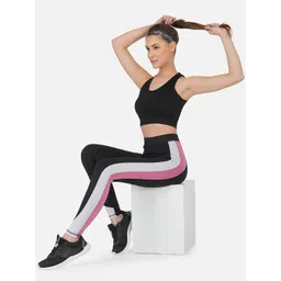 IMPERATIVE Women Black & Purple Colourblocked Slim-Fit Tights-picture-18