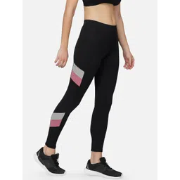 IMPERATIVE Women Black Solid Slim Fit Mid-Rise Dry Fit Tights with Side Striped image 3