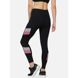 IMPERATIVE Women Black Solid Slim Fit Mid-Rise Dry Fit Tights with Side Striped image 2