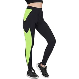 Imperative Women Color Block Gym wear Leggings Ankle Length High Waist Strechable Workout Tights Sports Fitness Yoga Track Pants | Gym Tights for Girls (Black Neon)-picture-39