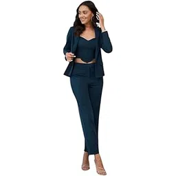 impression fab Elegant Western Cord Set for Women, Professional Women's 3-Piece Business Suit Set, Blazer with Crop Top and Wide-Leg Trousers-picture-17