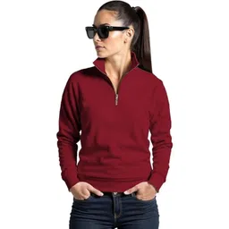 Imsa Moda Women Solid Fleece Half Zip Sweatshirt-picture-31