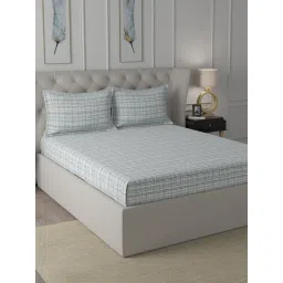 In-House by Maspar Blue 200 TC Cotton Printed Bed Sheet with 2 Pillow Cover-picture-15