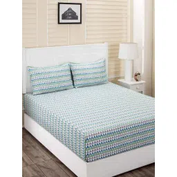 in-house by maspar Inhouse Donatella Elia Blue Print 210TC Cotton Double Bed Sheet With 2 Pillow Covers by maspar-picture-14