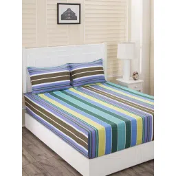 in-house by maspar Inhouse Donatella Isabella Blue Print 210TC Cotton Double Bed Sheet With 2 Pillow Covers by maspar-picture-47