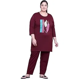 in love Women's Cotton Chest Printed Full Sleeve Plus Size Long T-Shirt with Lower Set-picture-10