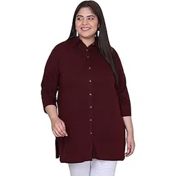 in love Women's Cotton Plus Size Office Wear Longline Solid Casual Shirt-picture-55