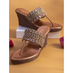 Inc 5 Gold-Toned Embellished Ethnic Wedge Heels-picture-26