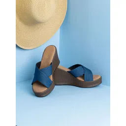 Inc 5 Party High-Top Wedge Mules Womens Blue Cross Strap Open Toe with Buckles-picture-12