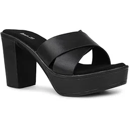 inc.5 Women Black Party And Club Wear Solid Round Heeled Mules-picture-46