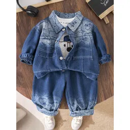 INCLUD Boys Cotton Puppy Printed Denim Jacket With T-Shirt & Pants Set-picture-45
