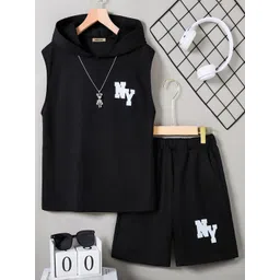 INCLUD Boys Sleeveless Hooded Printed T-Shirt With Shorts-picture-26