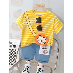 INCLUD Boys Striped Round Neck T-shirt with Shorts-picture-32