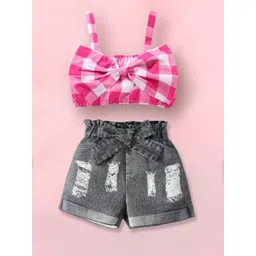 INCLUD Girls Checked Shoulder Straps Top With Shorts-picture-40
