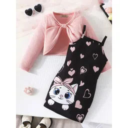 INCLUD Girls Conversational Printed Shoulder Straps Bodycon Dress with Shrug-picture-23