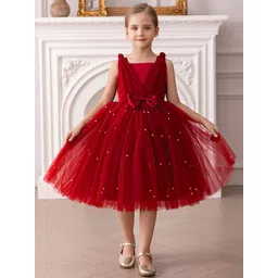 INCLUD Girls Embellished Square Neck Knee Length Fit & Flare Dress With Bow-picture-30
