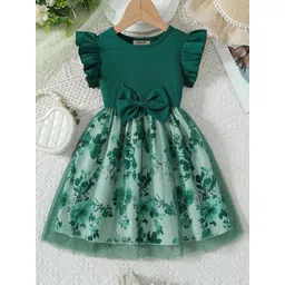 INCLUD Girls Floral Printed Flutter Sleeve Fit & Flare Dress-picture-37