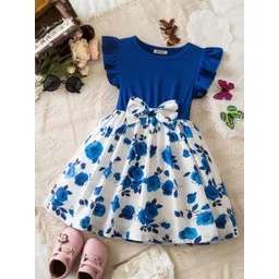INCLUD Girls Floral Printed Flutter Sleeves Bow Fit & Flare Dress-picture-29