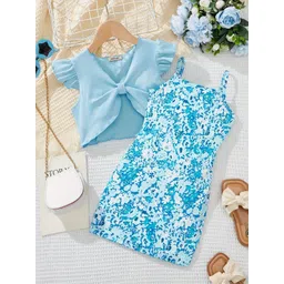 INCLUD Girls Floral Printed Sleeveless Bodycon Dress With V-Neck Shrug-picture-20