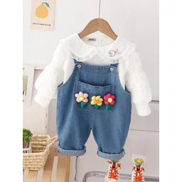 INCLUD Girls Peter Pan Collar Cotton Top With Denim Dungaree-picture-24