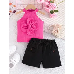 INCLUD Girls Self Design Halter Neck Top With Shorts-picture-51