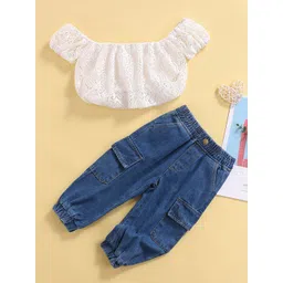 INCLUD Girls Self Design Off-Shoulder Lace Crop Top With Trouser-picture-45