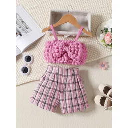 INCLUD Girls Self Design Shoulder Straps Top & Shorts-picture-25