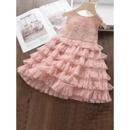 INCLUD Girls Self Design Sleeveless Layered Net Fit & Flare Dress-picture-16