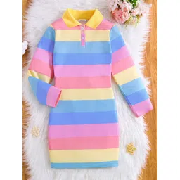INCLUD Girl's Striped Shirt Collar Bodycon Dress-picture-21