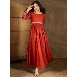 Inddus Embroidered Fit & Flared Ethnic Dress-picture-19