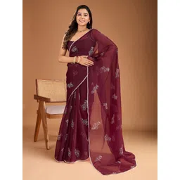 Inddus Floral Embroidered Organza Saree-picture-42
