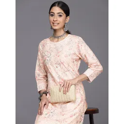 Inddus Floral Embroidered Regular Chikankari Kurta with Trousers-picture-25