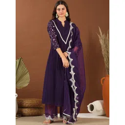 Inddus Mandarin Collar Kurta With Palazzos & Dupatta-picture-10