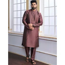 Inddus Mauve Mandarin Collar Ethnic Motifs Kurta with Trousers-picture-25