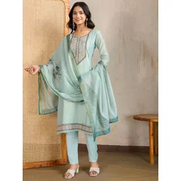 Inddus Women Floral Printed Kurta with Churidar & Dupatta-picture-33