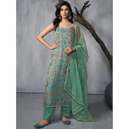 Inddus Women Floral Printed Regular Kurta with Trousers & With Dupatta-picture-18