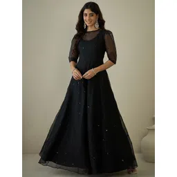 Inddus Women Sequinned Embroidered Fit and Flare Ethnic Dress-picture-25