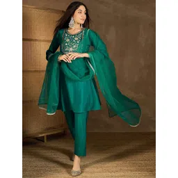 Inddus Yoke Design Embroidered Thread Work Kurta With Trousers And Dupatta-picture-20