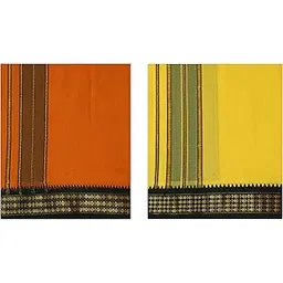 indhirani Men's Poly Cotton Dhotis, Pack of 2 (Orange and Yellow)-picture-18