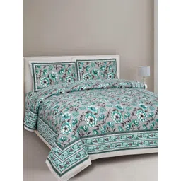 INDHOME LIFE Blue & Grey Ethnic Motifs 210 TC King Bedsheet with 2 Pillow Covers-picture-19