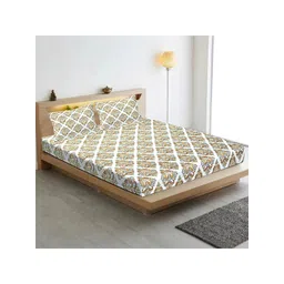 INDHOME LIFE Orange Ethnic Motifs Cotton 210 TC Fitted Queen Bedsheet with 2 Pillow Covers-picture-31