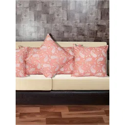 INDHOME LIFE Pink & White 5 Pieces Ethnic Motifs Cotton Square Reversible Cushion Covers-picture-28