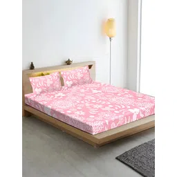 INDHOME LIFE Pink & White Floral 210 TC Cotton Fitted Queen Bedsheet with 2 Pillow Covers-picture-17