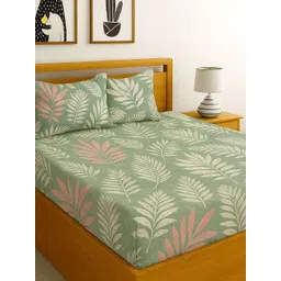 INDHOME LIFE Sea Green & Pink Floral 210 TC Cotton 1 Double Regular Bedsheet with 2 Pillow Covers-picture-11