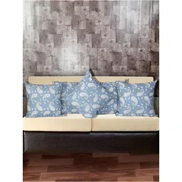 INDHOME LIFE Turquoise Blue & White 5 Pieces Ethnic Motifs Cotton Square Cushion Covers-picture-16